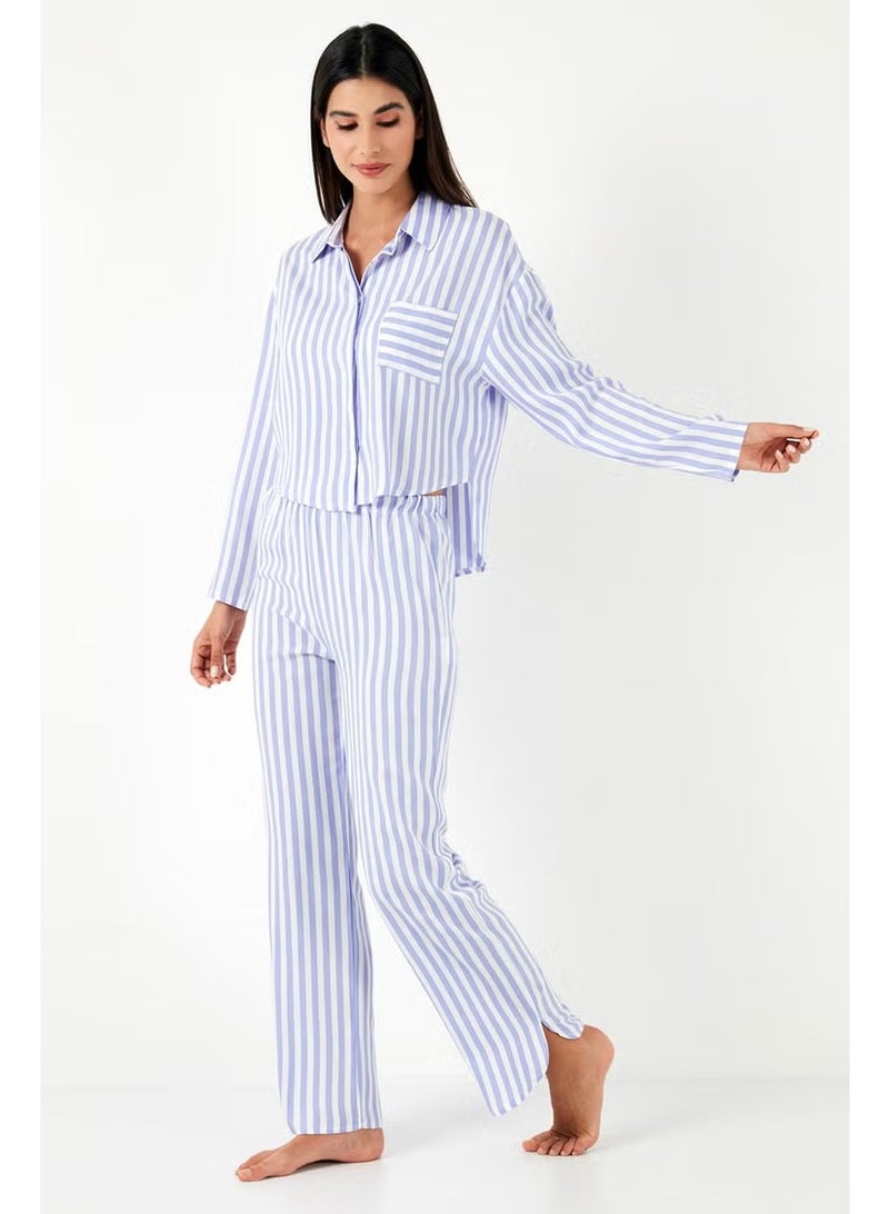 Lela Patterned Comfortable Cut Wide Leg Summer Pajama Set Women's Pajama Set 6110014 - Image 2